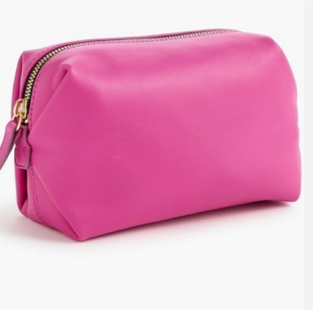 J. Crew Harper Mini Dopp Kit Toiletry Bag in Barbie Pink Italian Leather New